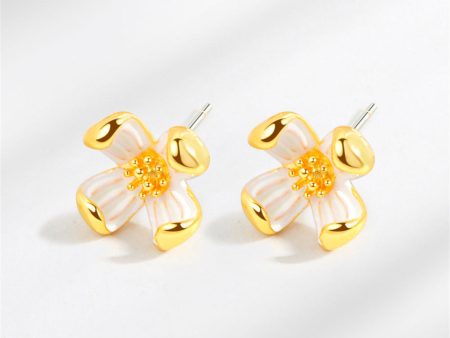 White Enamel & 18K Gold-Plated Floral Stud Earrings on Sale