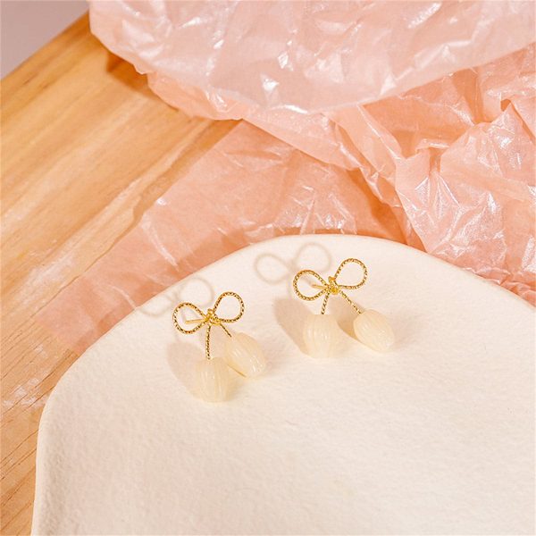 Quartz & 18K Gold-Plated Tulip Blossom Bow Stud Earrings For Discount