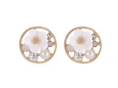 Cubic Zirconia & Pearl Flower Stud Earrings For Sale