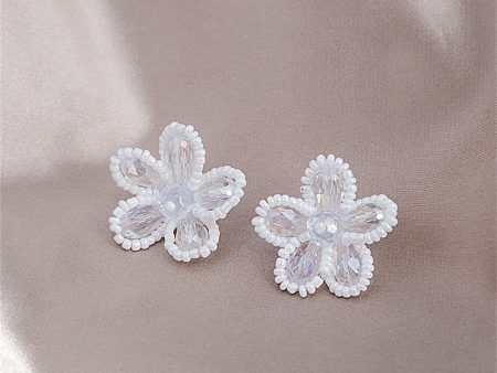 White Howlite & Crystal Silver-Plated Flower Stud Earrings Cheap