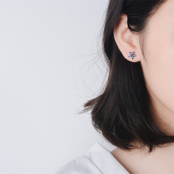 Blue Crystal & Silver-Plated Flower & Cube Stud Earrings For Discount