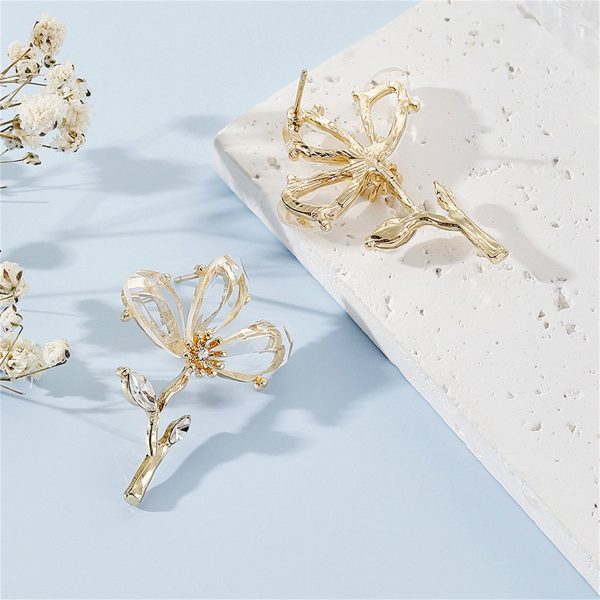 Clear Crystal & 18K Gold-Plated Flower Drop Earrings on Sale