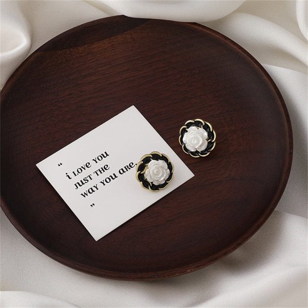 White Resin & Black Enamel 18K Gold-Plated Camellia Stud Earrings Online Sale