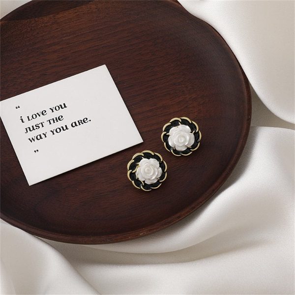 White Resin & Black Enamel 18K Gold-Plated Camellia Stud Earrings Online Sale