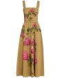 Khaki Painted Rose Midi Dress For Sale