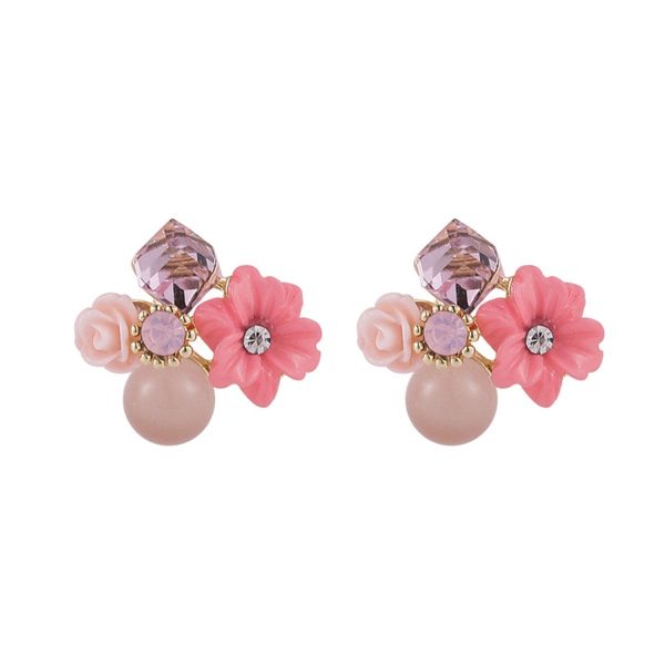 Pink Crystal & Cubic Zirconia Flower Cluster Stud Earrings Online