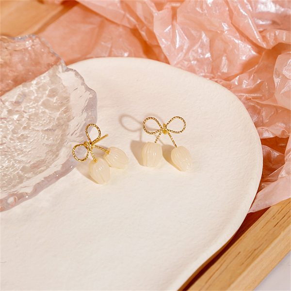 Quartz & 18K Gold-Plated Tulip Blossom Bow Stud Earrings For Discount