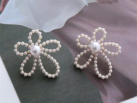 Pearl & 18K Gold-Plated Openwork Flower Stud Earrings on Sale