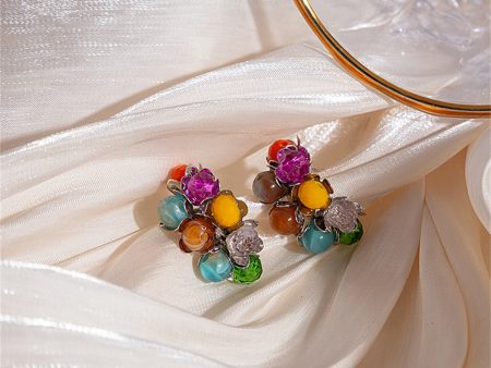 Blue & Yellow Multicolor Floral Bead Stud Earrings Online Hot Sale