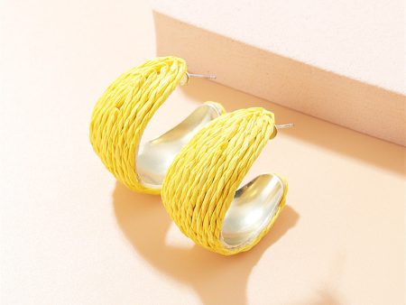 Yellow Raffia & 18K Gold-Plated Huggie Earrings For Cheap