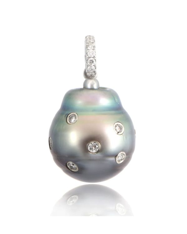 Samira 13 Diamond Tahitian Pearl Pendant For Sale