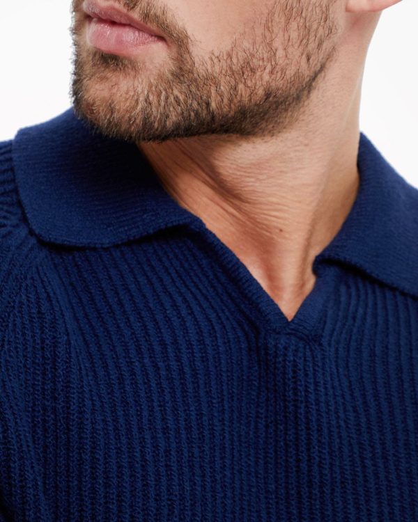 Prussia Blue Polo Sweater Fashion