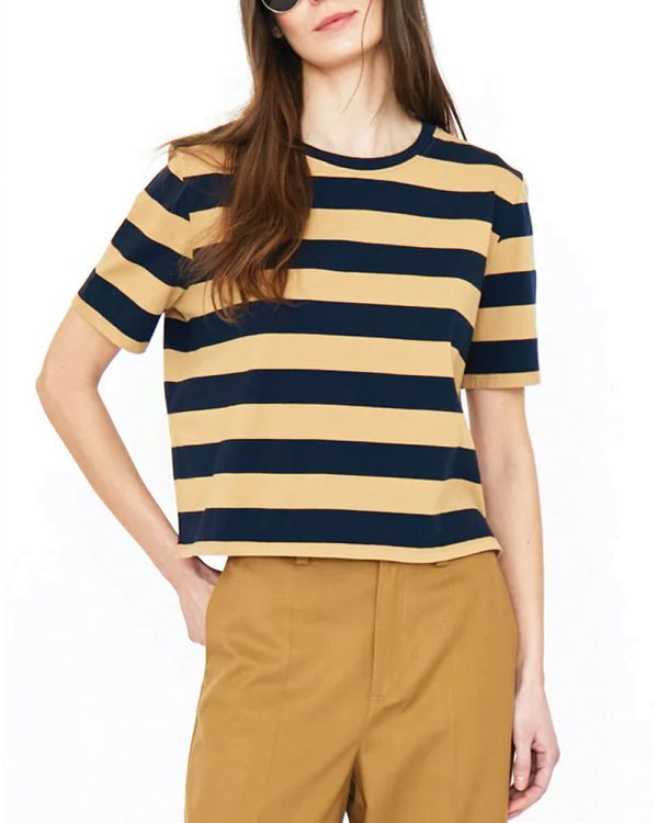 The Brentwood Tee in Khaki and Navy Stripe Discount