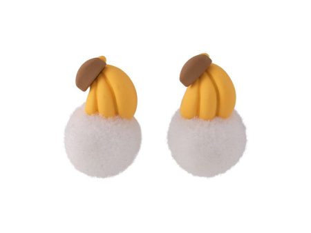 White Pom-Pom & Silver-Plated Banana Stud Earrings Online Sale