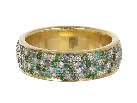 Tsavorite and Yellow Sapphire Four Row Eternity Band on Sale