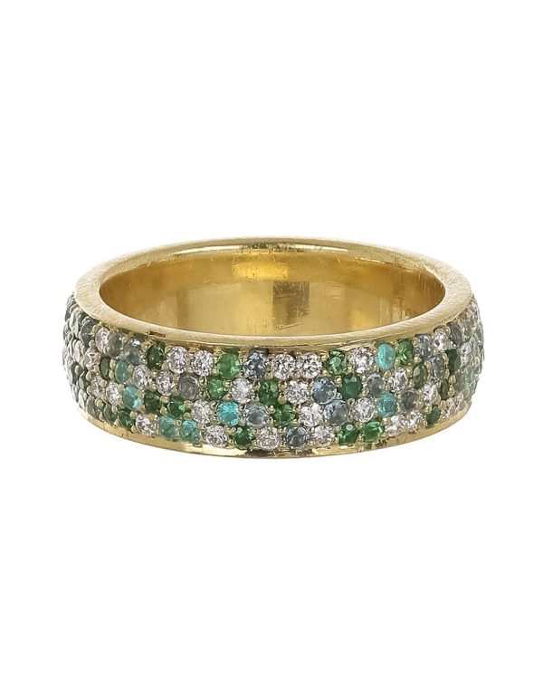 Tsavorite and Yellow Sapphire Four Row Eternity Band on Sale