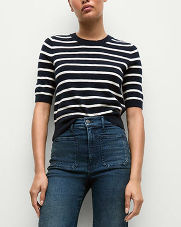 Navy and White Shana Cashmere Sweater Hot on Sale