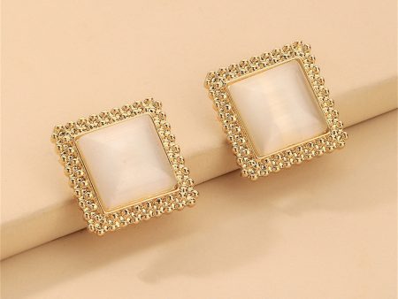 Cats Eye & 18K Gold-Plated Square Stud Earrings Discount