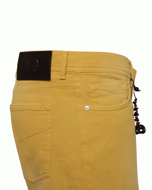 Yellow Distressed Bull Denim 5 Pocket Pant Online Hot Sale