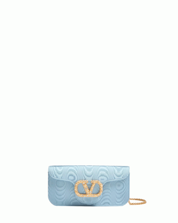 Small Loco Moiré Fabric Jewel Clutch in Cloudy Blue Crystal Online now