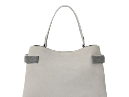 Medium Velour Top Handle Shopper Bag in Stone Discount