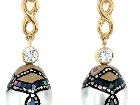 South Sea Tahitian Pearl and White Sapphire Drop Earrings Online Hot Sale