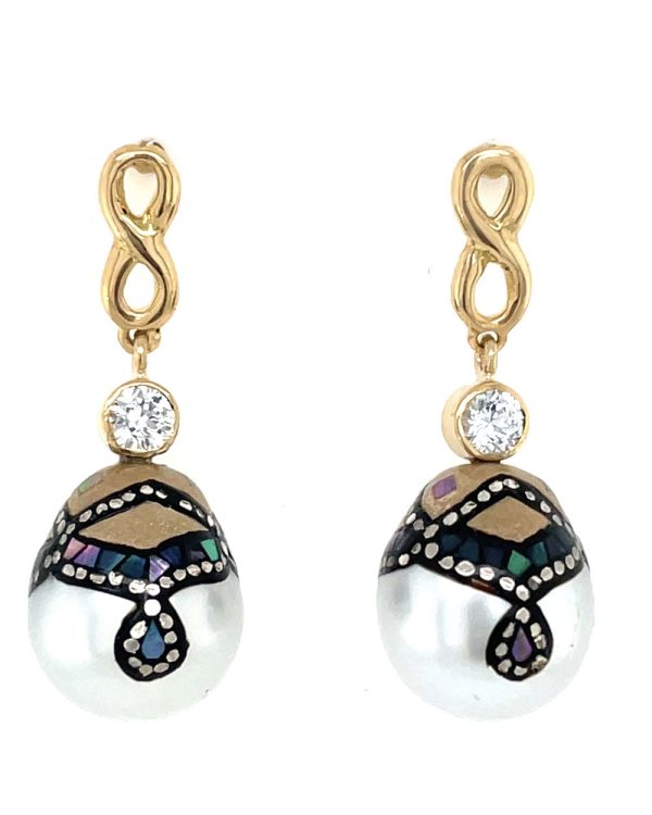 South Sea Tahitian Pearl and White Sapphire Drop Earrings Online Hot Sale