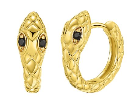 Black Cubic Zirconia & 18K Gold-Plated Snake Huggie Earrings Cheap