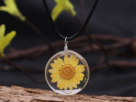 Yellow Daisy Round Cord Pendant Necklace on Sale