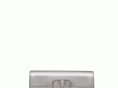 VLogo Signature Leather Wallet on Chain in Platino Cheap