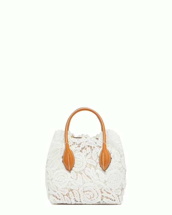 Mini Maggie Lace Borsa Shopping Tote in Blanc Discount