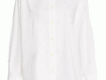 White Oversized Pearl Pocket Shirt Cheap