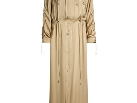 Lux Tan Charmeuse Amberly Long Coat Online Hot Sale