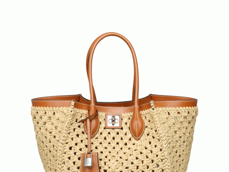 Borsa Crotchet Shopping Tote in Banana and Cream Sale