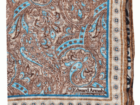 Beige and Blue Exploded Paisley Pocket Square Online