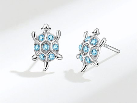 Blue Cubic Zirconia & Silver-Plated Turtle Stud Earrings Fashion