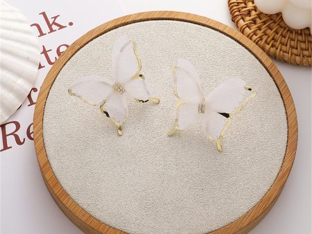 White Mesh & 18K Gold-Plated Butterfly Stud Earrings For Sale