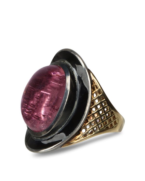 Purple Tourmaline and Black Enamel Crownwork Ring on Sale