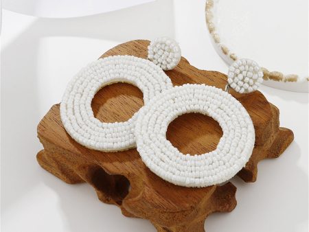 White Howlite Beaded Circular Drop Earrings Fashion