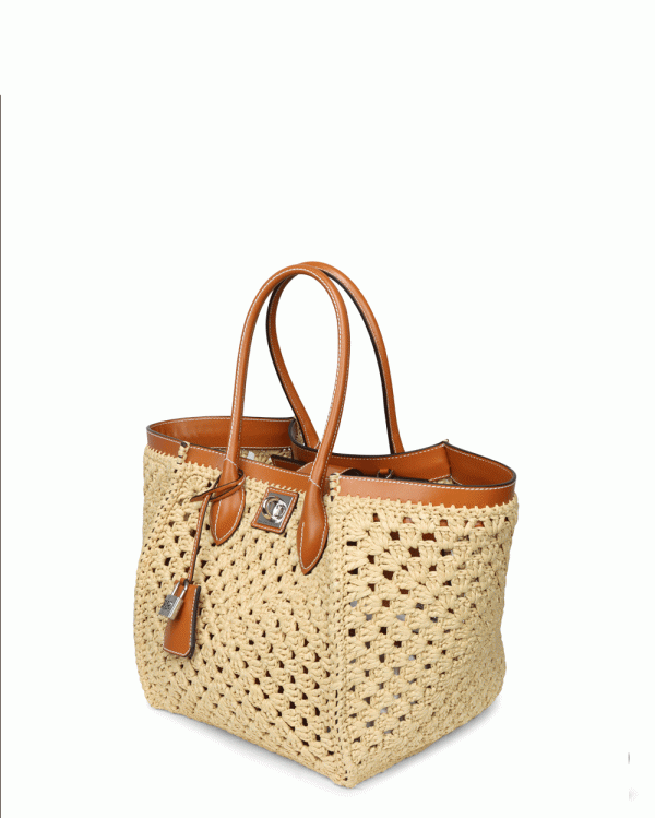 Borsa Crotchet Shopping Tote in Banana and Cream Sale