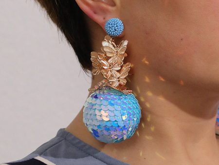 Blue Howlite & 18K Gold-Plated Butterflies Sequin Ball Drop Earrings Supply