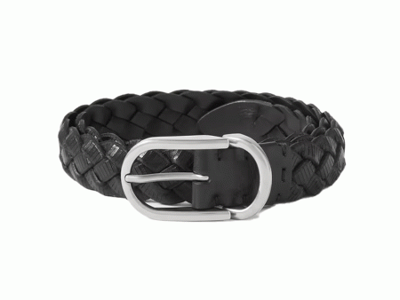 Black Braided Leather Belt with Silver Hardware on Sale