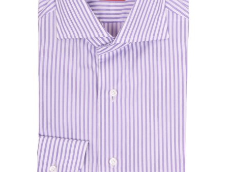 White and Lilac Striped Dress Shirt Cheap