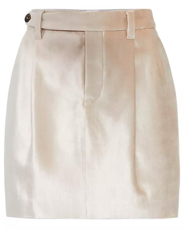 Beige Velvet Mini Skirt Online Sale