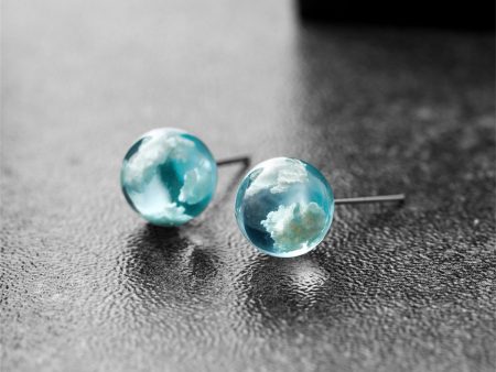 Blue & White Cloud Ball Stud Earrings Hot on Sale