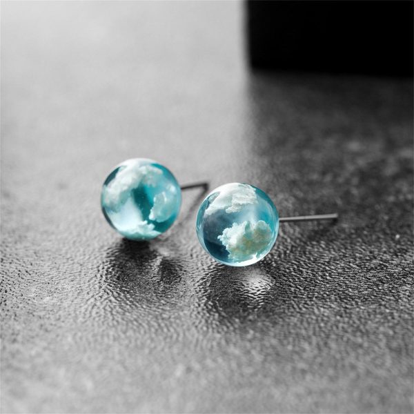 Blue & White Cloud Ball Stud Earrings Hot on Sale