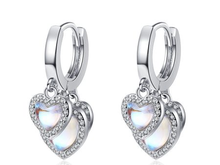 Moonstone & Cubic Zirconia Heart Huggie Earrings Fashion