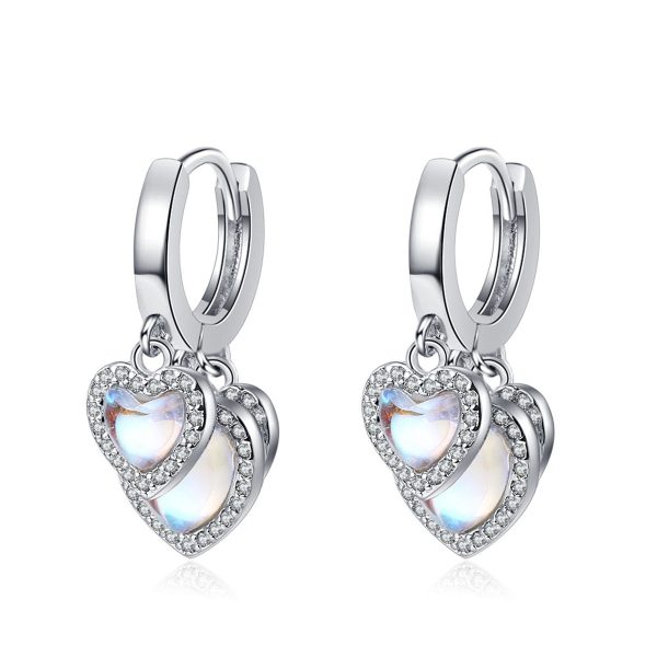 Moonstone & Cubic Zirconia Heart Huggie Earrings Fashion