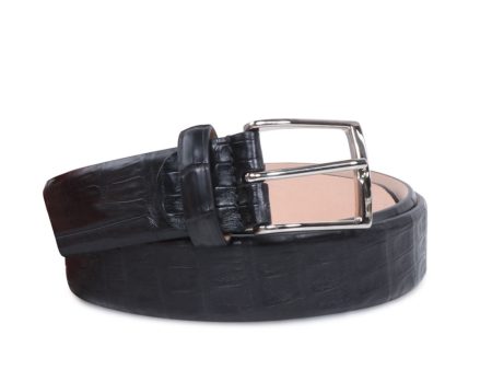 Black Coda Crocodile Caimain Belt in Black Hot on Sale