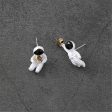 White Oil Drip & 18K Gold-Plated Astronaut Stud Earrings on Sale